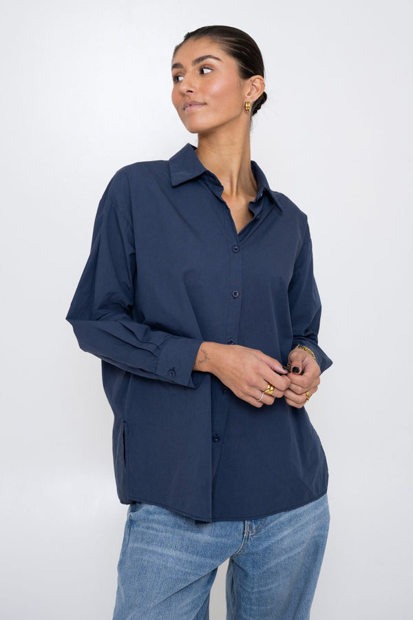 BACK-TIE BLOUSE NAVY